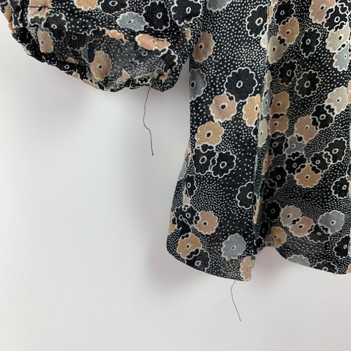 Vintage Mod Handarbeit hauchdünn leicht schwarz Blumen Popover Top Bluse Shirt 37" - Bild 2 von 6