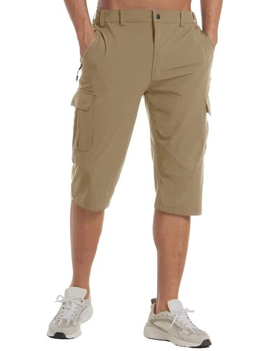 Mens 3/4 Length Cargo Shorts Elasticated Waist Quick Dry Casual Work Thin Pants - Picture 35 of 82