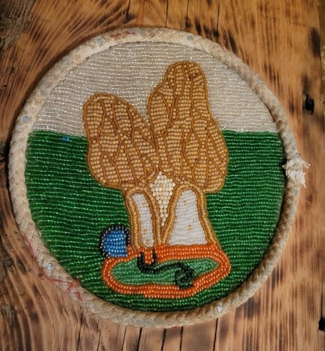 Placa de tabla de madera de colección con escena de hongo con cuentas - Imagen 3 de 4