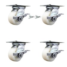 4 Inch Nylon Caster Set with Roller Bearing 4 Brake and 2 Swivel Lock SCC
