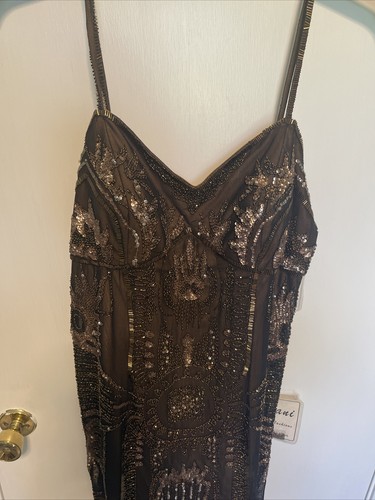 Javani New York Vintage Beaded Floral Spahetti Strap Dress Black/Cocoa Sz 14 - Picture 3 of 14