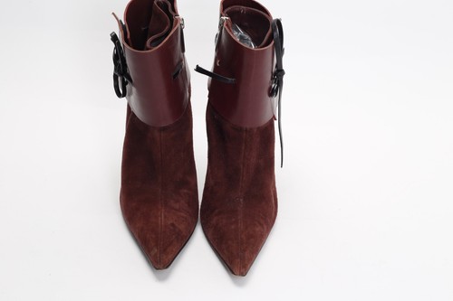 Diego Dolcini Burgundy Suede Leather Pointed Toe Ankle Boots Booties Size 37 - Picture 4 of 12