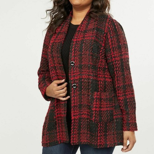 Lane Bryant schwarz/rot karierter schimmernder Mantel Größe 14/16 NEU - Bild 4 von 12