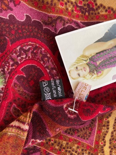 Codello 100% wool stole scarf Burgundy with fur fringes multicolor 63"x22" Italy - Picture 9 of 10