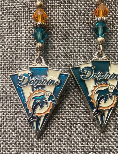 Miami Dolphins Crystal Dangle Earrings - Picture 3 of 4