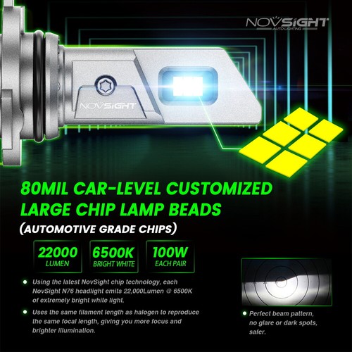 NOVSIGHT 9005 HB3 LED Headlight Super Bright Bulbs White 22000LM 6500K High Beam - Picture 2 of 16