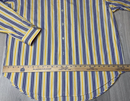 Ralph Lauren Shirt Men XXL Yellow Navy Stripe Long Sleeve Casual Classic Cotton - Picture 9 of 10