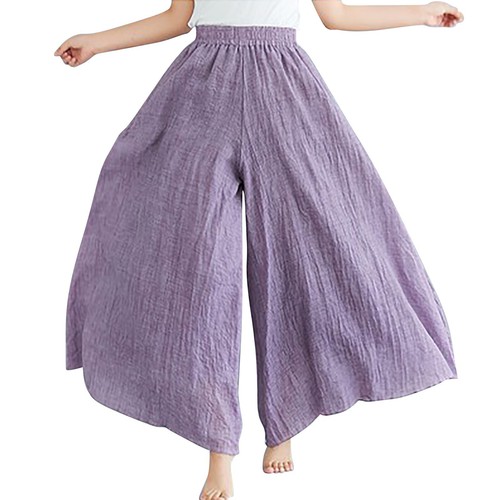 Women's Cotton Linen Pants Elastic Waist Wide Leg Loose Trousers - Bild 44 von 52