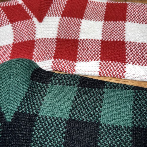 Christmas Stockings Plaid Knit 2 Pc Hanging Fireplace Holiday Decoration Santa - Bild 4 von 6