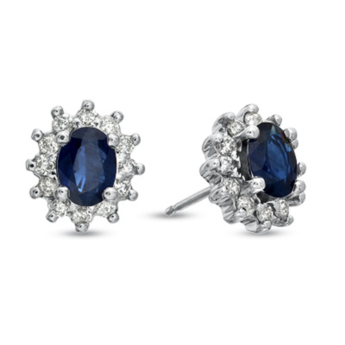 SAPPHIRE & DIAMOND STUD EARRINGS, 14K WHITE gold SAPPHIRE GEMSTONE EARRINGS SAPPHIRE & DIAMOND STUD EARRINGS, 14K WHITE gold SAPPHIRE GEMSTONE EARRINGS