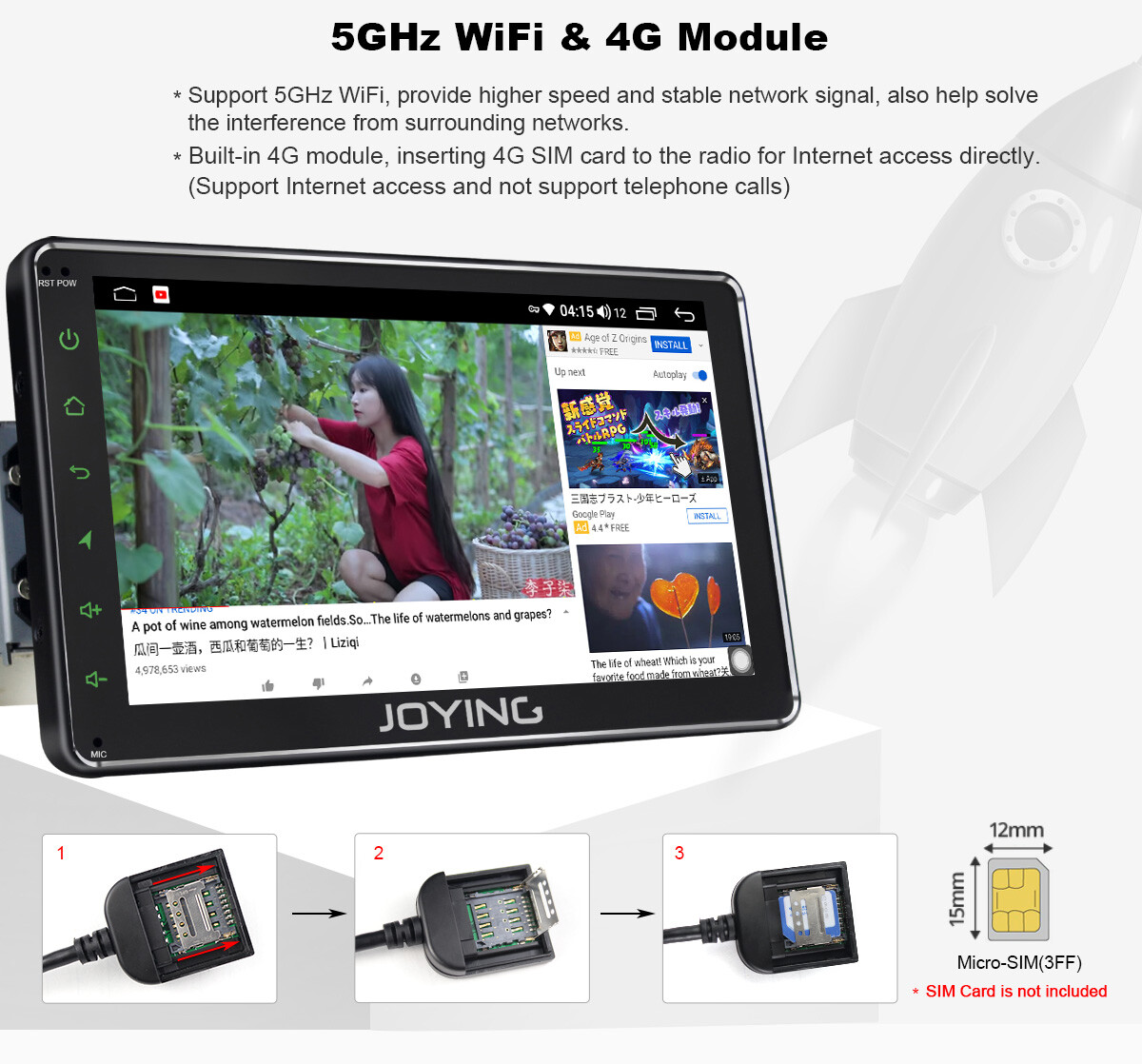 7" FM Radio Android 10 1DIN Autoradio Unterstützt OBD2 TPMS SWC 5G WiFi USB SD - Bild 5 von 10