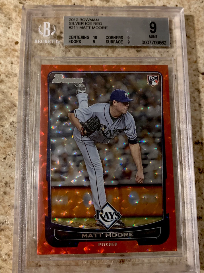 #rd/25 2012 Bowman Silver Red Ice Matt Moore #211 BGS 9 como nuevo novato Ssp Rays Sp Foto 2 de 4