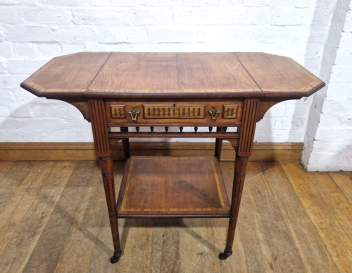 Antique Victorian Carved Walnut Flap Sided Folding 2 Tier Occasional Side Table - Picture 9 of 24