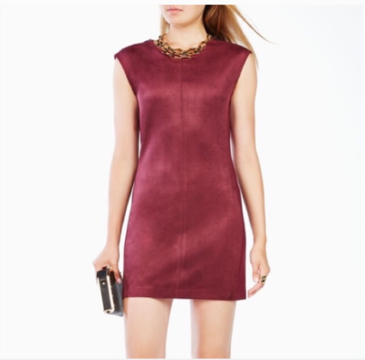 bcbg burgundy dress BCBG Maxazria Burgundy Red Faux Suede 'Karlee' Shift Dress - size Medium