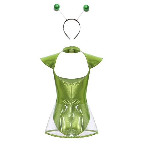 UK Womens Alien Cosplay Outer Space Leotard Metallic Bodysuit Halloween Costume - Picture 8 of 62