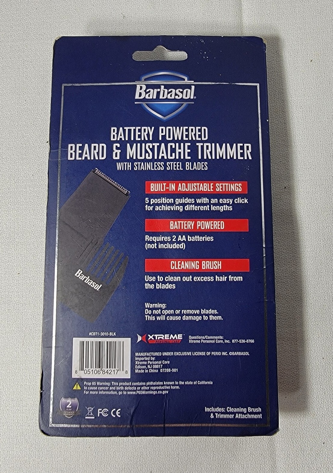 Barbasol Beard Mustache Trimmer Battery Powered Stainless Steel Blades
