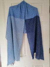 Scarf Shawl Wrap Wide Long Lightweight/Warm 77"x25" 60 Wool 30 Cotton Blue