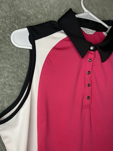 Callaway Golf Womens Tank Top Size L Pink White Colorblock Snap Sleeveless - Picture 4 of 16