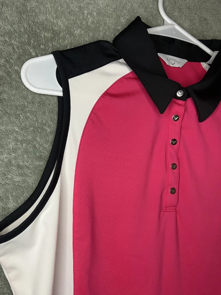 Camiseta sin mangas de golf Callaway para mujer talla L rosa blanco bloques de color a presión sin mangas Foto 4 de 4