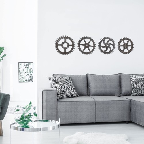 Yulejo 4 Pieces Wooden Industrial Steampunk Style Gear Wheel Wall Decoration ... - Picture 6 of 6