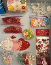 Valentine's Day craft supplies hearts butterflies flowers, goody bags, stickers