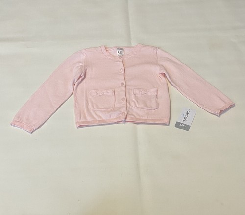 Carters Toddler Baby Girls Pink Cardigan Sweater 24 M Two Pockets - Picture 2 of 9