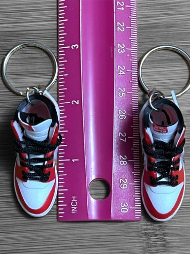New Mini 3D~Air D!or~ sneaker shoe keychain ~ Grey and White Red (PAIR) - Picture 6 of 6