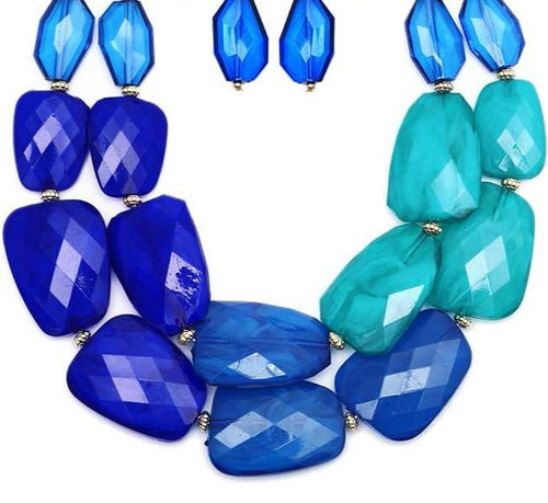 JUEGO DE PENDIENTES COLLAR MEZCLA PIEDRA ACRÍLICA FACETA MULTICAPA AZUL - Imagen 2 de 3