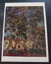 vtg postcard art Vincent van Gogh Pine Trees in Asylum Garden painting unposted