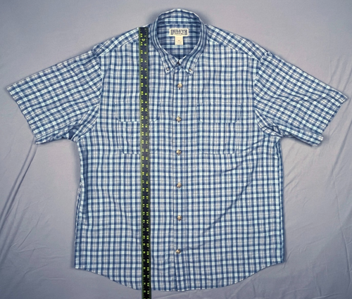 Duluth Trading Co Men's Blue Plaid Button Up Short Sleeve XL Polyester Blend - Picture 6 of 9