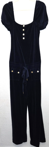 Vintage Juicy Couture Womens Velour Jumpsuit Small Navy Wide Leg Puff Y2K USA