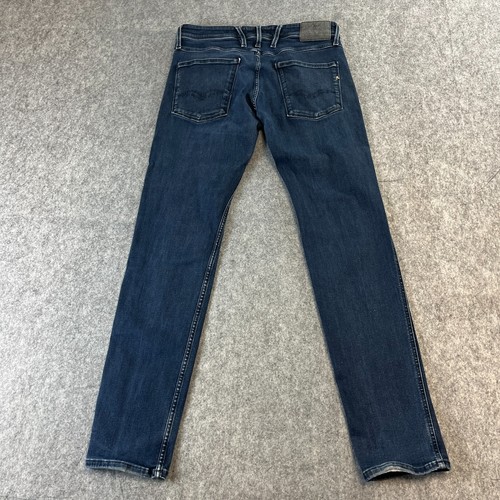 Pantalones de mezclilla para hombre Replay Anbass 32 32 ajustados cónicos lavado oscuro azul elástico cremallera mosca - Imagen 2 de 14