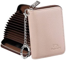 Credit Card Wallet, Zipper Card Cases Holder for Men Women, RFID Beige