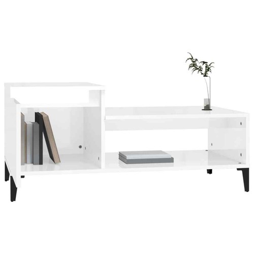 Wooden Coffee Table High Gloss White Side Sofa Lounge Rectangle 100cm Wood - Picture 4 of 11