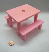 Playskool Dollhouse-Sized Pink Picnic Table W/ Benches For Patio Rare!