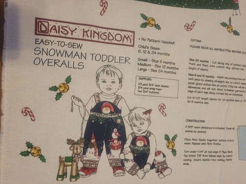 Daisy Kingdom Easy to Sew Snowman Toddler Overalls Childs 6, 12, or 24 months - Picture 8 of 9