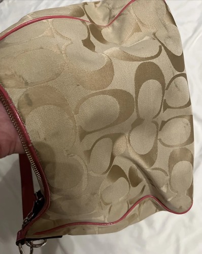 Coach Signature Stripe Convertible Hobo Shoulder Bag Purse Passion Berry F21873 - Picture 6 of 10