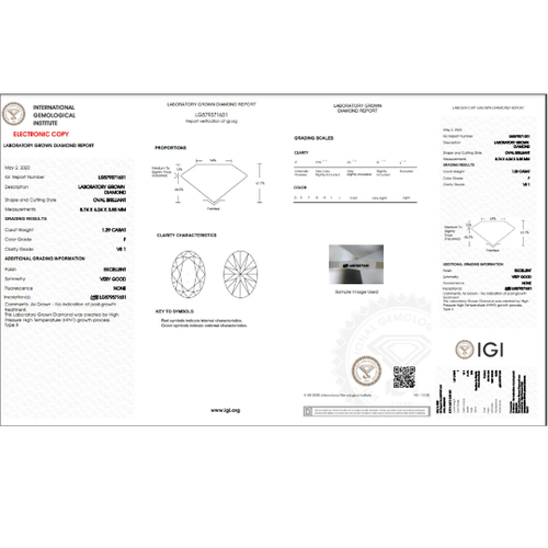 1.29ct Oval Cut Lab-grown Diamond IGI Certified F Colour VS1 Clarity - Picture 5 of 5