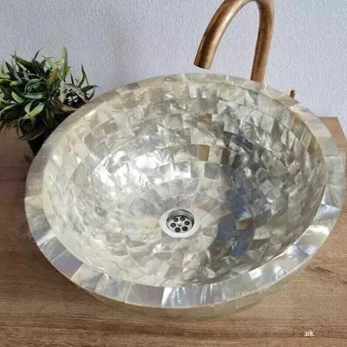 Marble Wash Basin Round Sink Unique Mop Inlaid Stone Home Decor Gifts - Picture 2 of 7