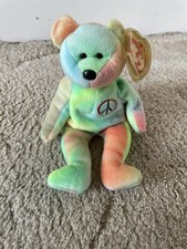 Rare Retired Ty Original Beanie Baby PEACE the Bear 1996 With Tag Excellent Con
