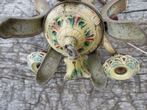 Lampadario antico vintage art deco nouveau gotico soffitto 5 luci ricablato - Foto 18 di 19