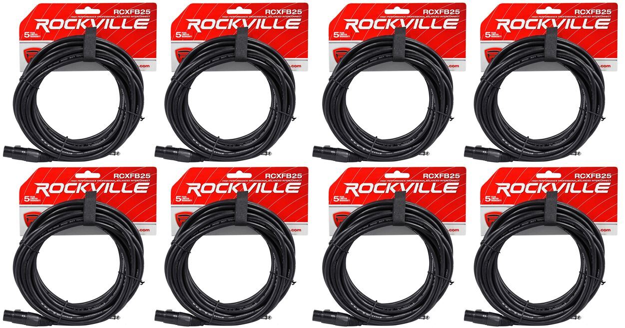 8 Балансных кабелей Rockville RCXFB25B Black с 25 гнездами от REAN XLR до 1/4 TRS OFC
