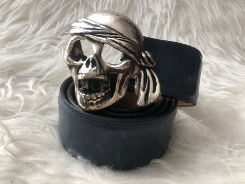 FAUSTO COLATO MILANO GENUINE LEATHER PIRATE SKULL BUCKLE KANGAROO BELT 42" - Picture 4 of 24