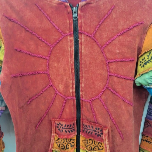 Boho Rainbow Sun Hoodie – S/M – Made in Nepal - Picture 4 of 8