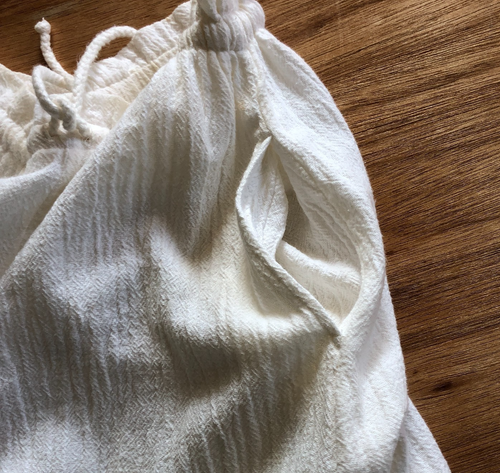 vtg Miss Serkez Gauze Drawstring Skirt Sz M Off White Cotton Pockets Beachy Boho - Picture 6 of 10