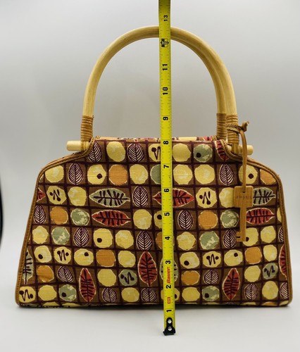 Vintage BOHO Fossil Purse with Wood Wicker Handles And Wooden Key - Picture 6 of 12