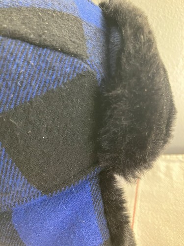 JOE FRESH Kids Plaid Blue Black Ear Flap Faux Fur Trapper Hat Bomber Ski sz S/M - Picture 5 of 22