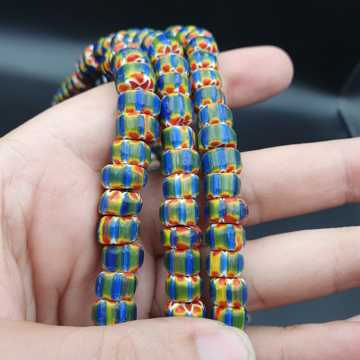 Lot Strands Vintage OLD Glass Chevron Fancy GLASS BEADS Beaded