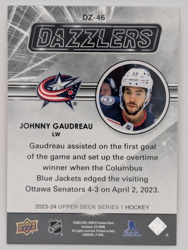 2023-24 Upper Deck Series 1 - Dazzlers Johnny Gaudreau #DZ-46 Orange - Picture 2 of 2