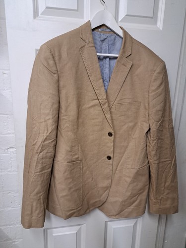 Marks Spencer Linen Jacket UK 44 Blazer Beige Buff Light Brown London - Picture 4 of 17